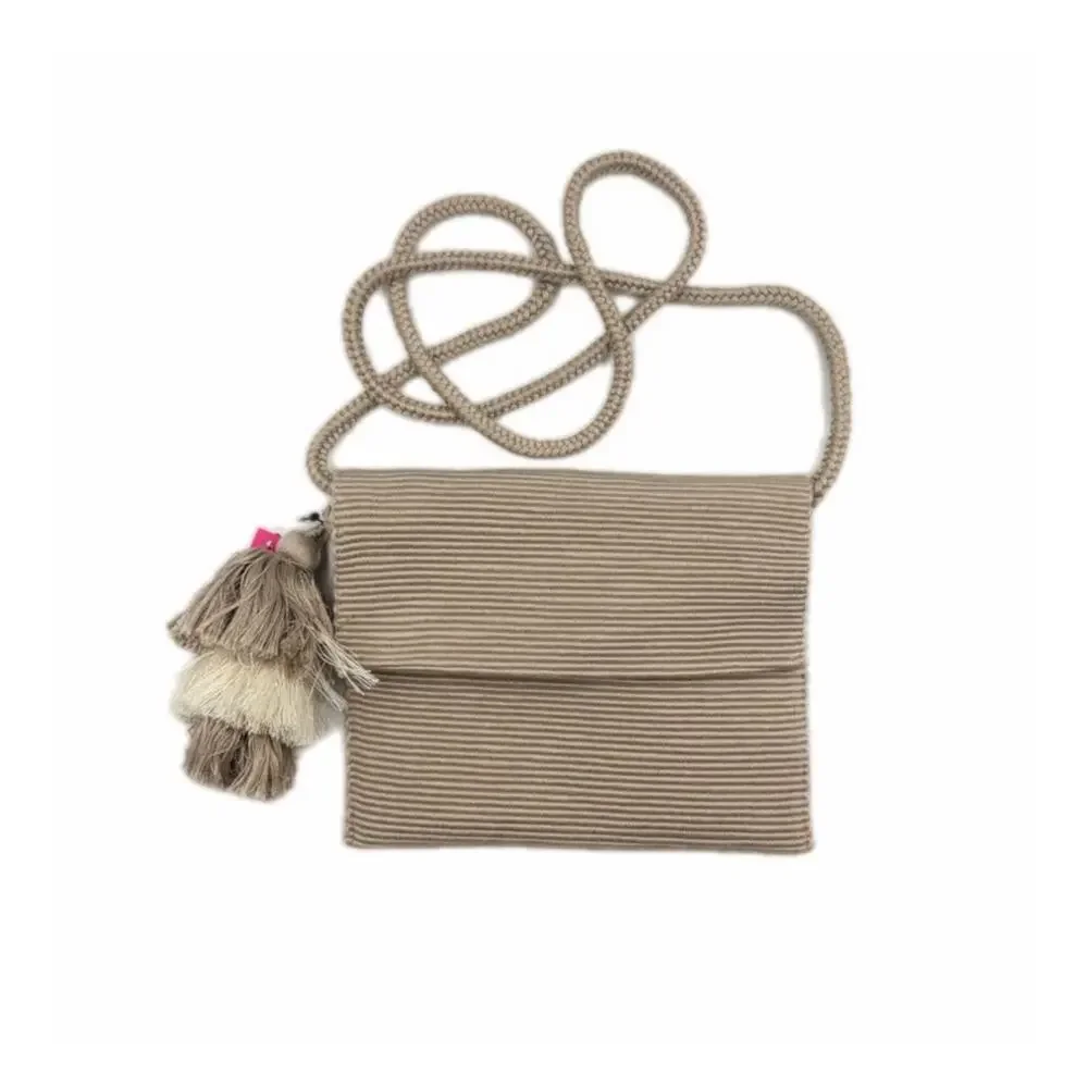 Pais Textil Ande NWT Beige 100% Cotton Woven Handmade Crossbody Foldover Purse